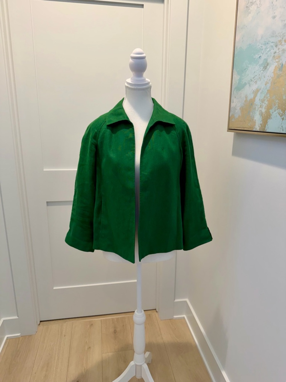 Talbots Petites Pure Irish Linen Open Front Blazer Kelly Green Womens Size Small